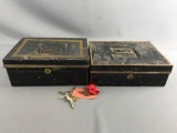 2 Vintage Metal Lock Boxes and keys