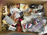 Group of costume jewelry, medals, pins
