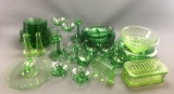 Group of 63 vintage pieces Green Depression Glass