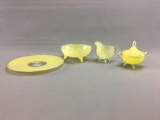 Group of 4 vintage Frosted Yellow dishes