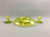 Group of 3 vintage Glass centerpiece with candlestick holders