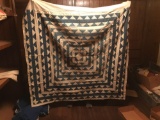 Antique hand quilted blue and white quilt