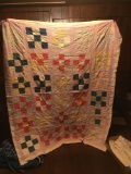 Antique hand quilted nine patch quilt