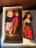 Group of three vintage handmade dolls