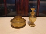 Amber glass powder jar and perfume