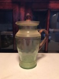 Vintage green and pink Vaseline glass pitcher