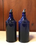 Group of two antique 32 ounce blue glass Ink bottles with ink