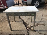 Vintage chipped paint porcelain enamel top table