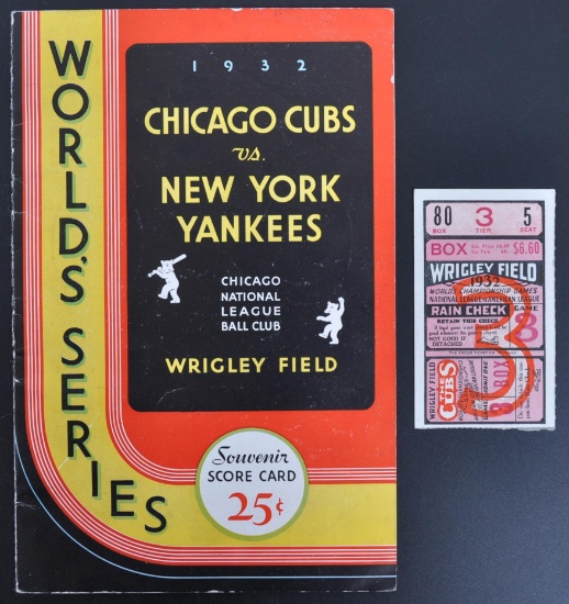 1932 World Series Chicago Cubs vs New York Yankees at Wrigley Field Souvenir Program with Ticket