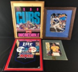 Group of four framed items featuring signed Ryne Samberg photograph and more