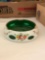 Vintage milk glass cut to green glass ashtray with floral design