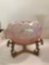 Fenton opalescent and iridescent pink rose bowl with brass stand