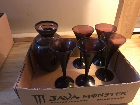 Group of Amethyst stemmed glasses and vase