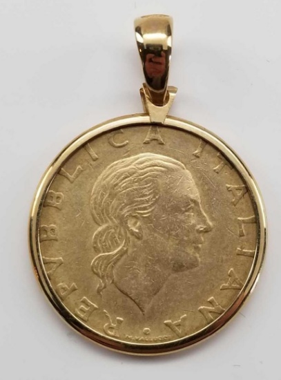 200 Gold Lire Coin in 14k Gold Setting