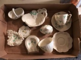 Group of belleek three leaf clover pattern dishes