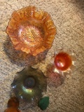 Group of three vintage pieces of carnival glass