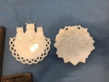 Group of two milk glass plates