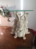 Resin rabbit and glass table
