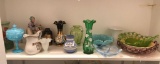 Group of colored glassware and more