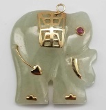 Jade Elephant Pendant with 14k Gold