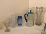 Group of etched and pressed glass items