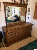 Eight drawer oak dresser with mirror