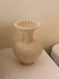 Vintage Fenton ribbon edged tan vase