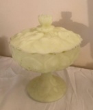 Vintage Fenton satin glass covered compote