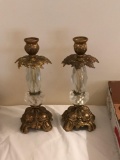 Pair of Brass and glass candlesticks