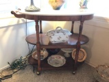 Vintage three tier oval tea cart with marble top