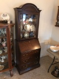 Pine secretary with glass cabinet top