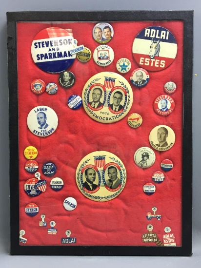 Group of vintage Stevenson/ Kefauver political pinbacks