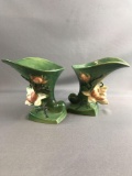 Vintage Roseville Green Cornucopia Set