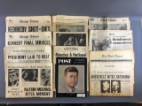 Group of vintage JFK shooting newspapers