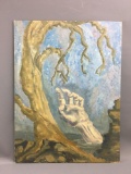 Oil painting of tree and hand