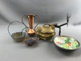 Lot of metal baskets, brass vase and others