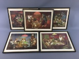 Group of 5 vintage dogs playing pokers prints