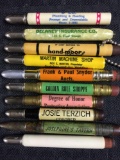 Group of 10 vintage advertising bullet pencils