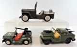 Lot of (3) Vintage Tin Army Jeep Toys