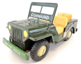 Vintage Japan Made Tin Friction Army Commard Jeep Toy.