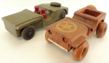 Lot of (2) Vintage Handmade Wood Army Jeep Toys