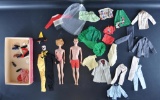 Group of Vintage Ken and Barbie Dolls, Clothes, and Accessories.