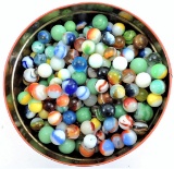 Over 150+ Vintage Marbles in old tin.