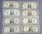 lot of 8 $1 silver certificate and Federal Reserve notes