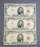 lot of 3 1963 $5 legal tender notes