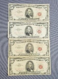 lot of 4 1963 $5 legal tender notes
