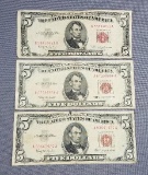 lot of 3 $5 legal tender notes