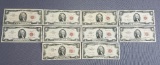 lot of 10 1963 $2 legal tender notes