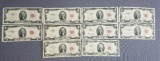 lot of 10 $2 legal tender notes