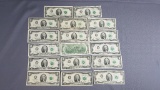 lot of 17 1976 $2 bicentennial Federal Reserve notes